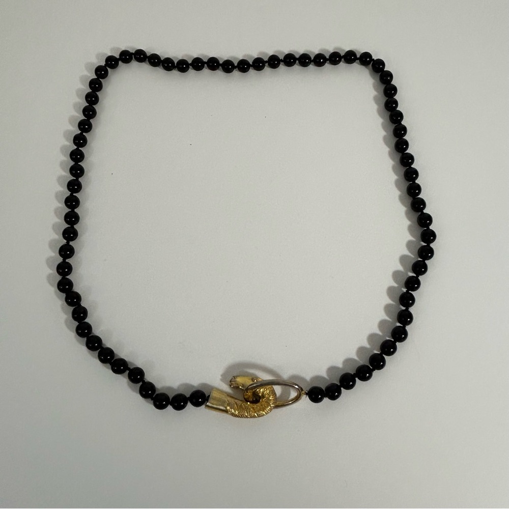 Les Bernard Vintage Black Glass Bead Horse Clasp Necklace